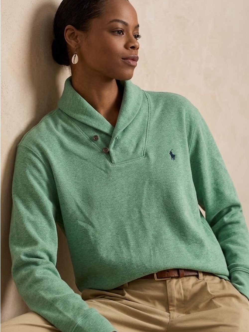 Vintage men’s L Polo Ralph Lauren Mint Green Shawl-Collar Turtleneck Sweater